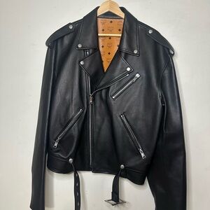 MCM Black Leather Moto Jacket